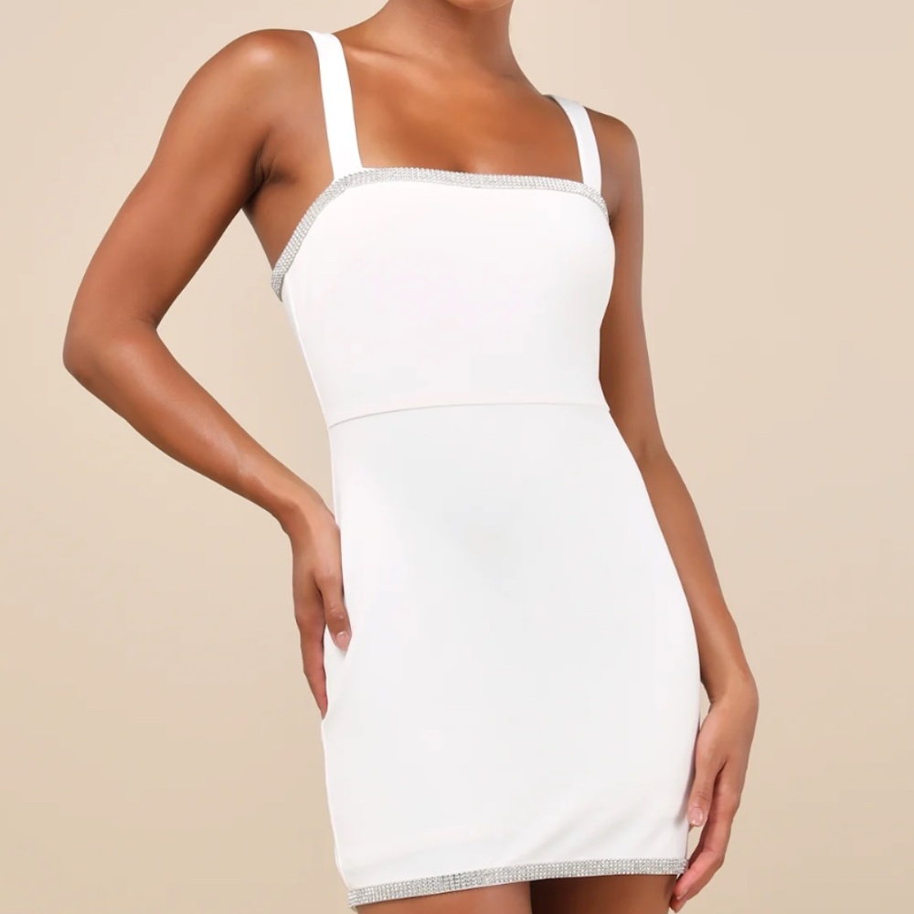 Lulus Glowing Allure White Rhinestone Sleeveless Bodycon Mini Dress